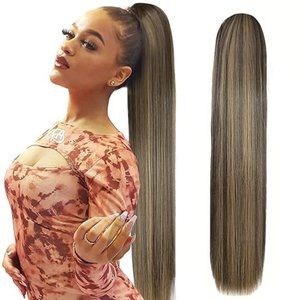 Pull Straight Drawstring Ponytail Extensions Long Straight Hair 4/27 brw/blnd